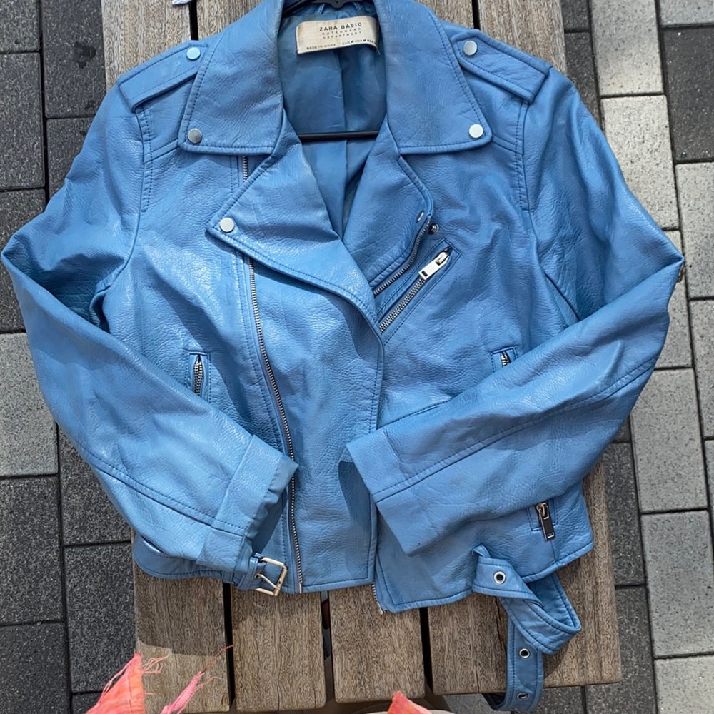 Baby blue faux leather jacket